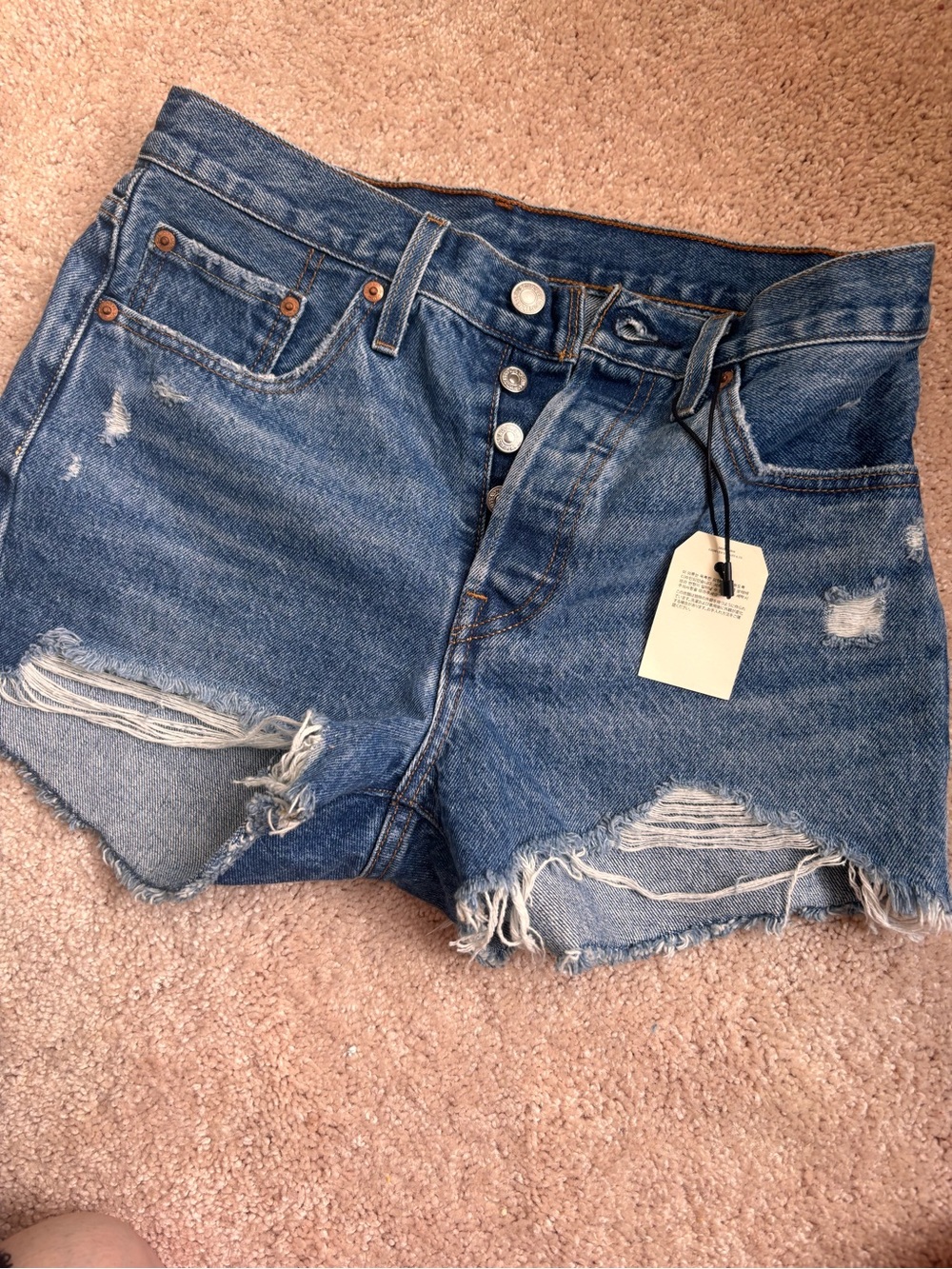 Levi's High Waist Distressed Denim Shorts - Blue